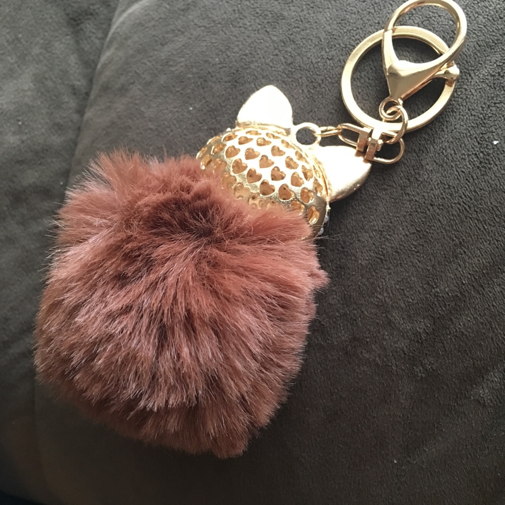 Rhinestone Fox Furry Pom Pom Pearl Keychain Purse - Picture 4 of 4